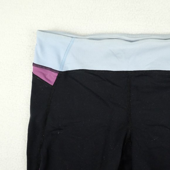 Lululemon Womens Yoga Pants 10 Black Blue Capri Stretchy Athletic Athleisure Gym - Picture 2 of 13